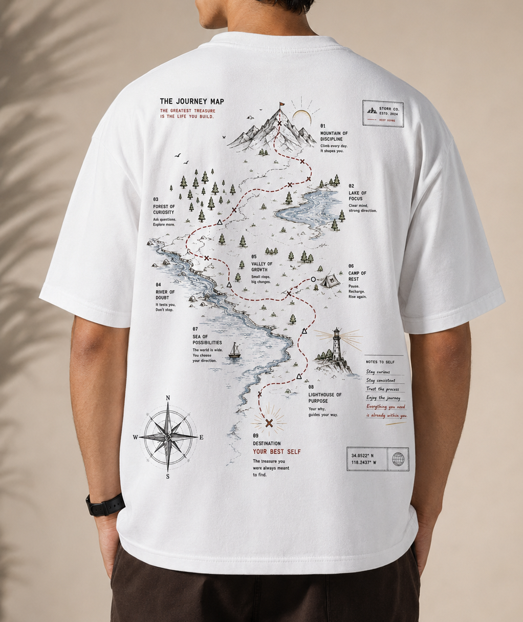 premium men's full back print t shirt| journey map