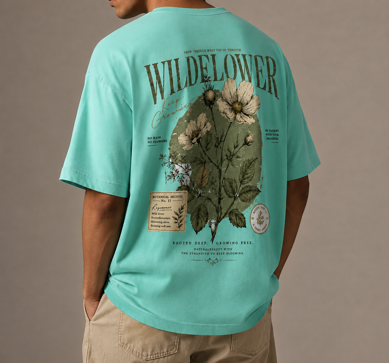 Oversized Men's T Shirt. full back print. @899 rs. WILDFLOWER