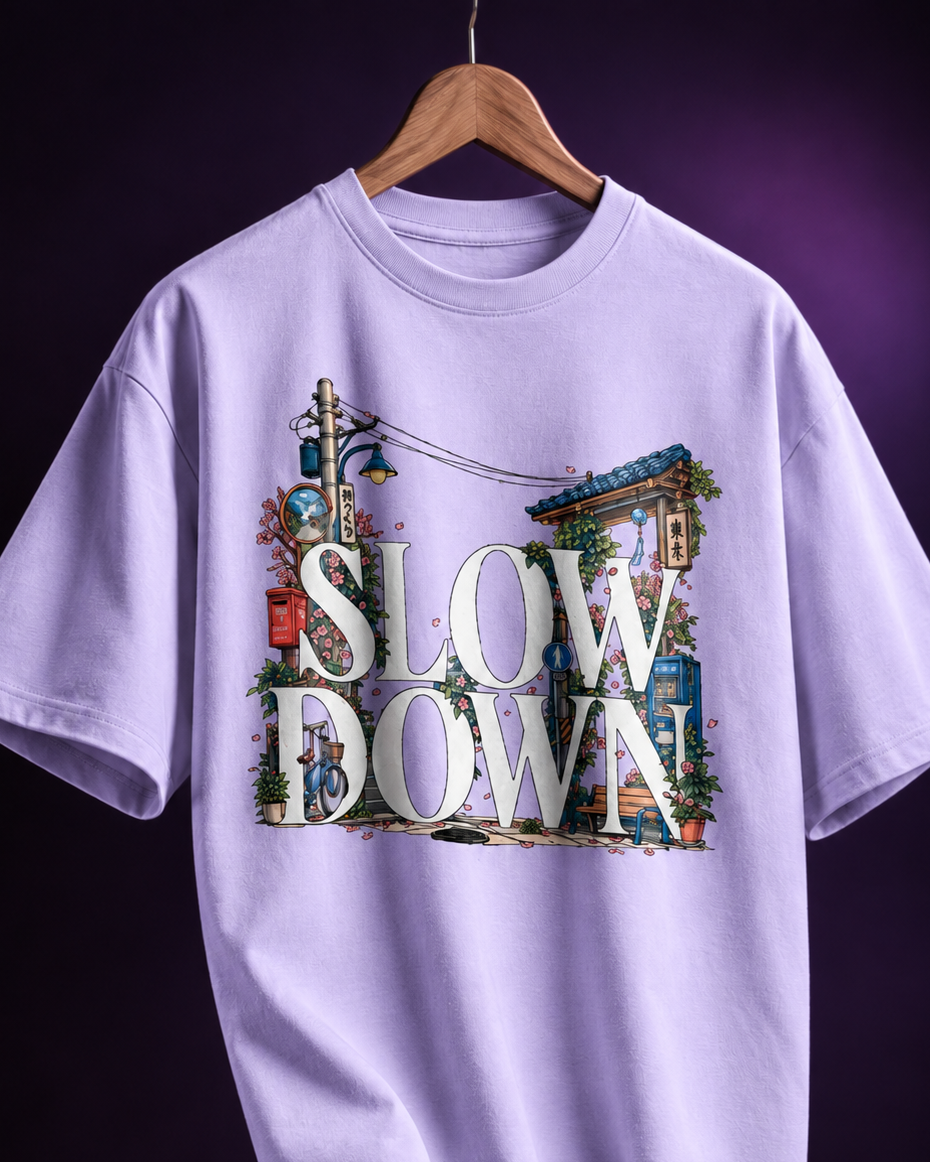 Slow Down Tokyo Tee | Front Print Oversized T Shirt